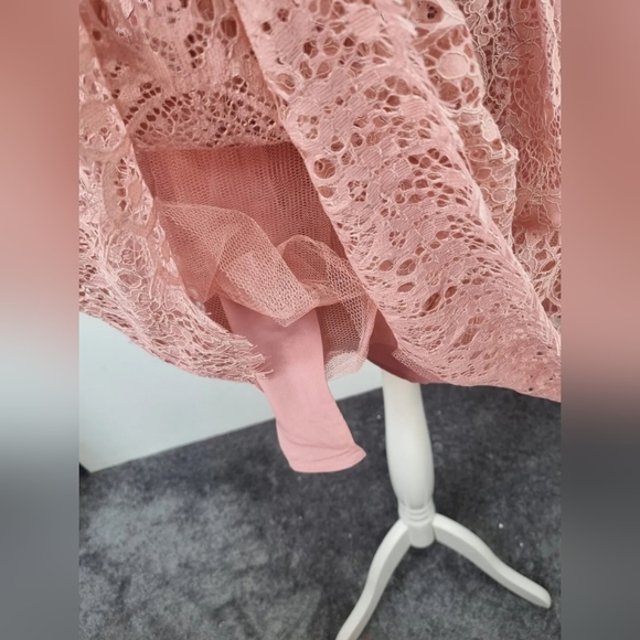 New ASOS petite long sleeve lace mini prom party dress uk 10 pink wedding flare - Picture 3 of 5